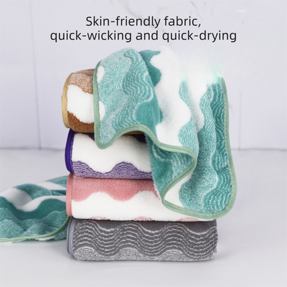 5 Mixed Colors Wave Pattern Towels - Thick Soft Absorbent Face Towels with Bound Edges, Quick-Drying Skin-Friendly Towels for Bathroom, Washing and Shower Use