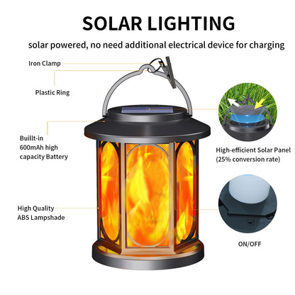 Solar Flame Lantern - Flickering Flame Effect Outdoor Hanging Garden Light with 600mAh Battery for Patio, Yard, Pathway, Lawn and Landscape Decor