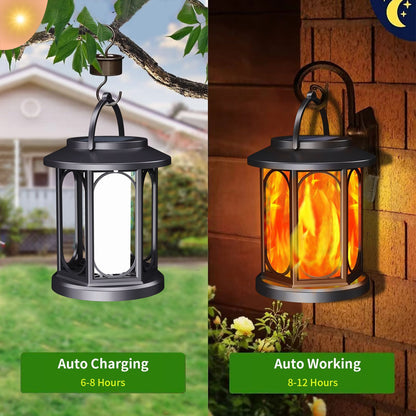 Solar Flame Lantern - Flickering Flame Effect Outdoor Hanging Garden Light with 600mAh Battery for Patio, Yard, Pathway, Lawn and Landscape Decor