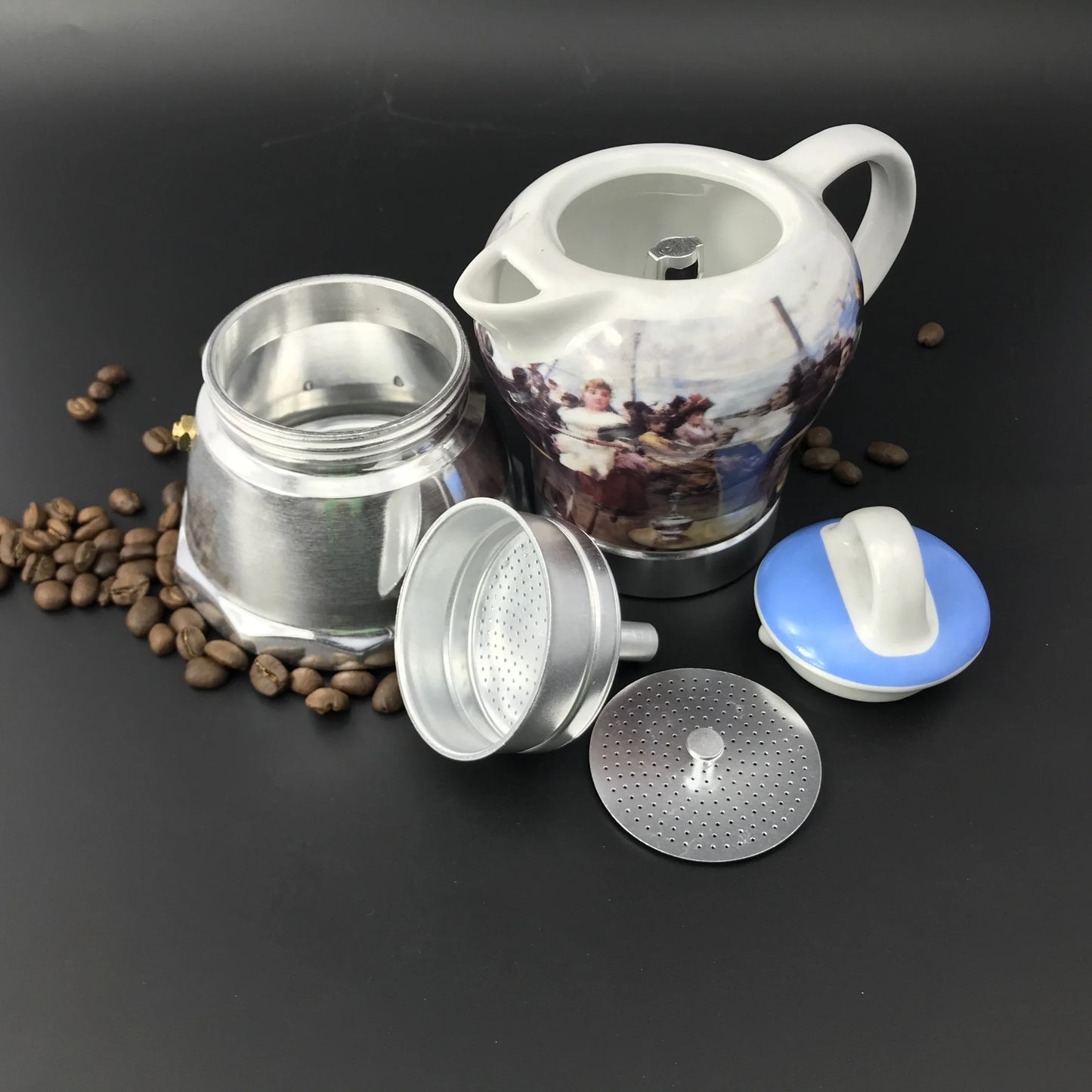 Afternoon Tea Vintage Porcelain Ceramic Italian Stove Top Espresso Coffee Maker 3-4Cups 200ml - Mekamart Australia