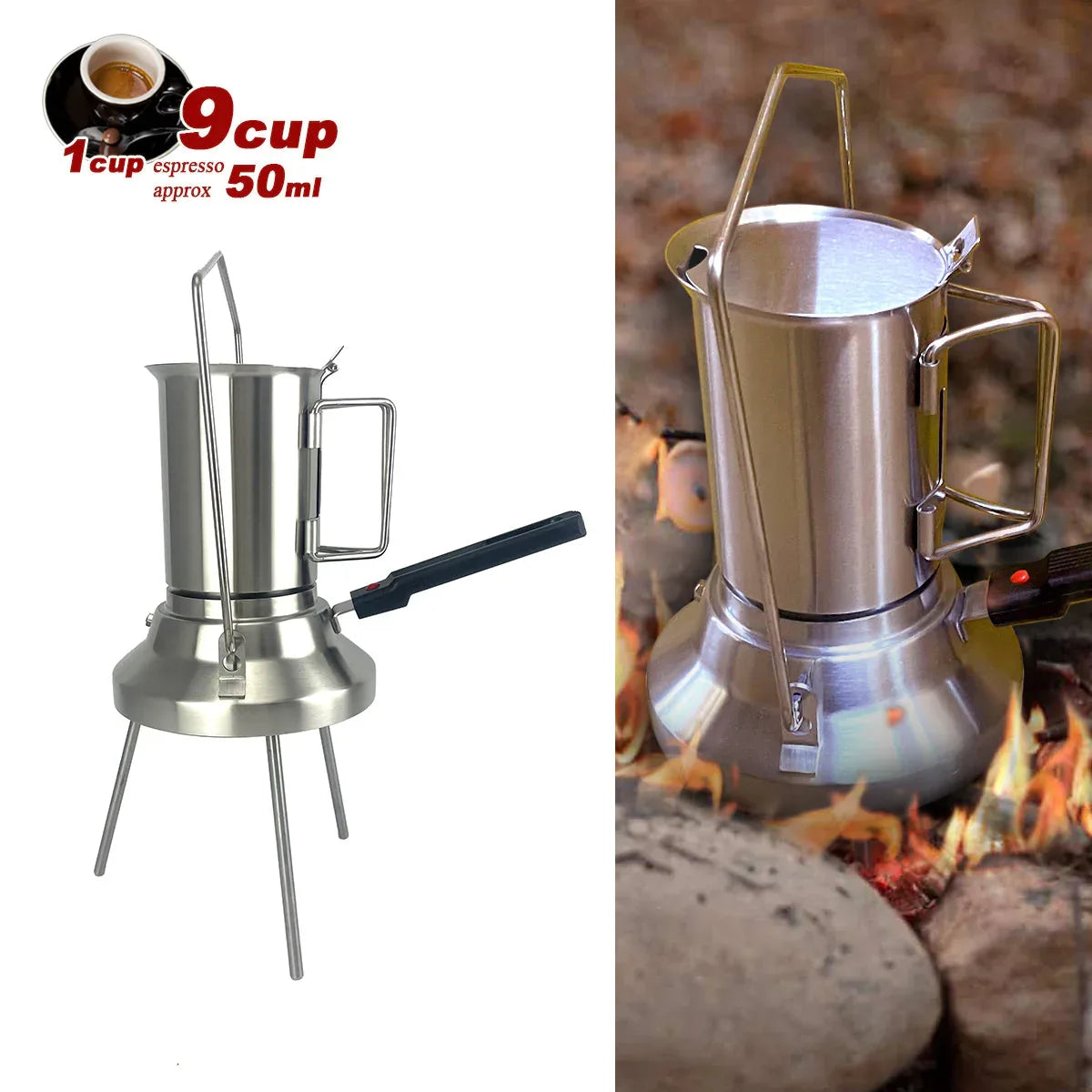 2 In 1 Camping Stainless Steel 9Cup Pot Moka Coffee Maker Italian Espresso Kettle 2024 NEW MODLE - Mekamart Australia
