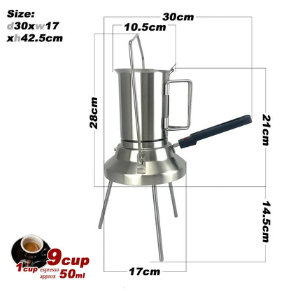 2 In 1 Camping Stainless Steel 9Cup Pot Moka Coffee Maker Italian Espresso Kettle 2024 NEW MODLE - Mekamart Australia