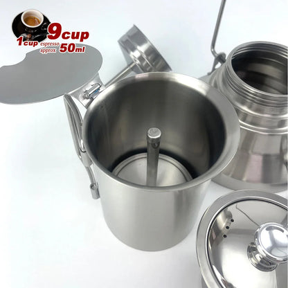 2 In 1 Camping Stainless Steel 9Cup Pot Moka Coffee Maker Italian Espresso Kettle 2024 NEW MODLE - Mekamart Australia