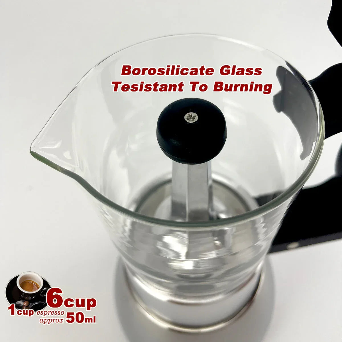 Borosilicate Glass Stainless Steel Moka Pot Coffee Maker Italian Espresso 6Cups - Mekamart Australia