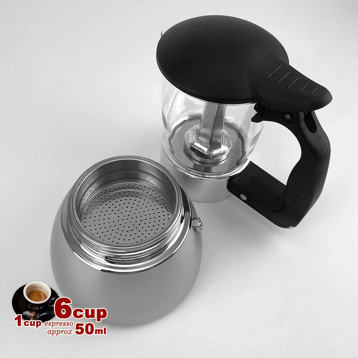 Borosilicate Glass Stainless Steel Moka Pot Coffee Maker Italian Espresso 6Cups - Mekamart Australia