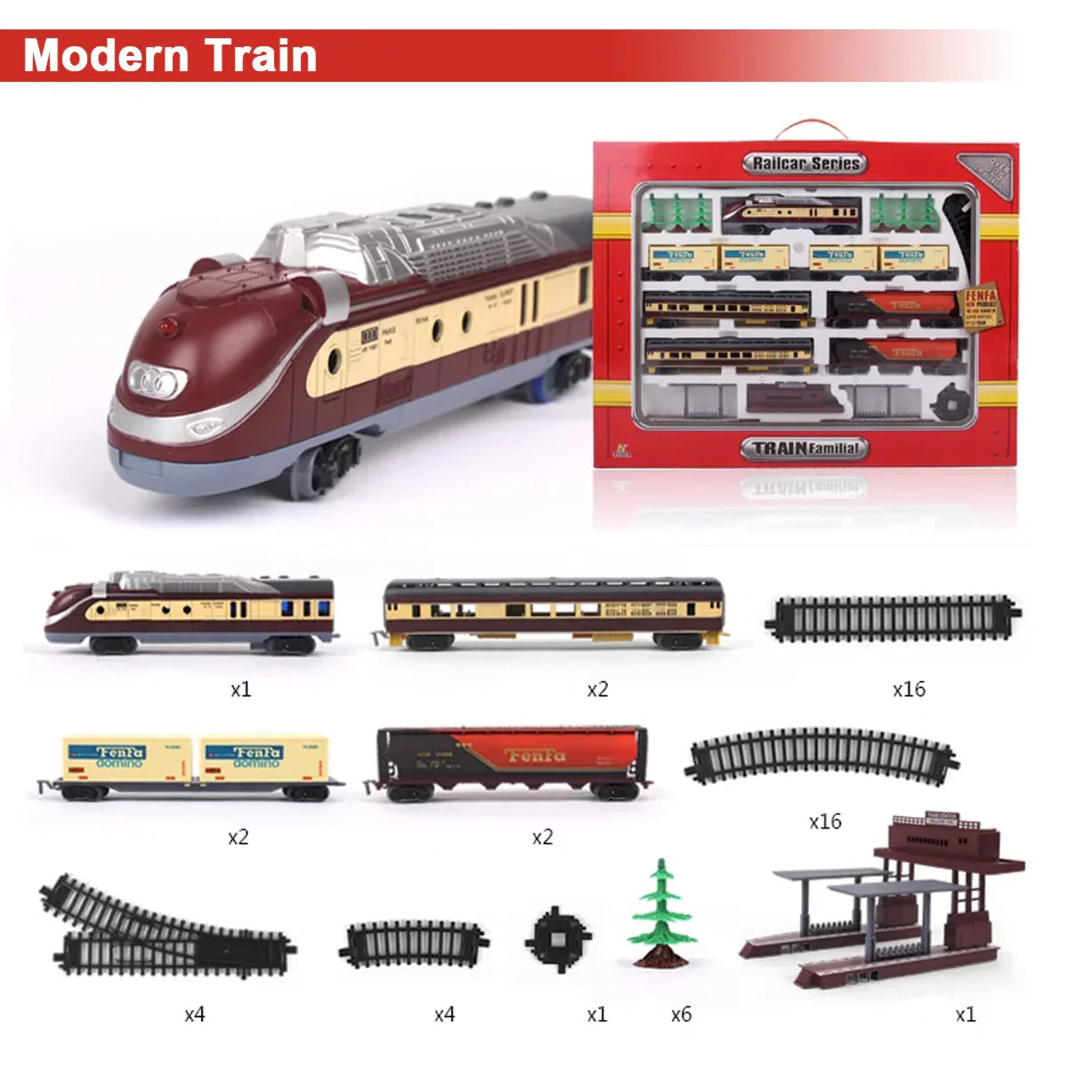 Electric Modern Toy Train Set Vehicle Rail Track Carriages With sound and lighting Kids - Mekamart Australia