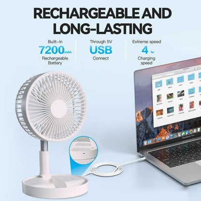 Folding Telescopic 4.5W Portable Height/Tilt Adjustable Rechargeable Cordless Fan - Mekamart Australia