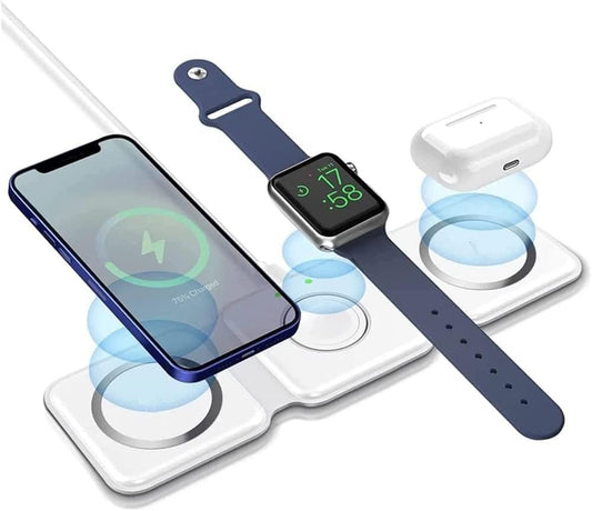 3 in 1 Wireless 15W Qi Fast Charging Foldable Station for Apple Mag Safe
