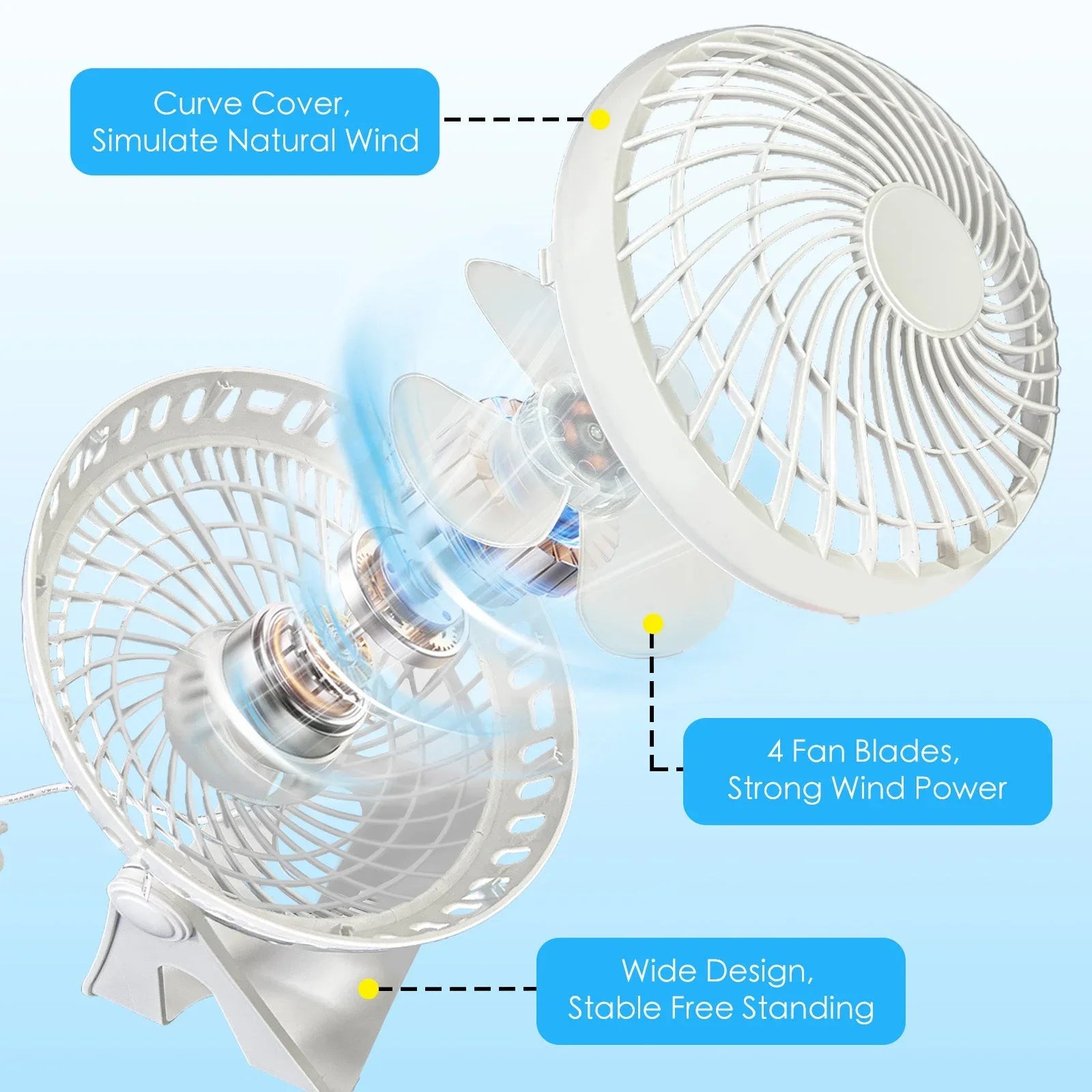 USB Powered Desk Fan – Portable 2-Speed Adjustable Angle Cooling Fan (White) - Mekamart Australia
