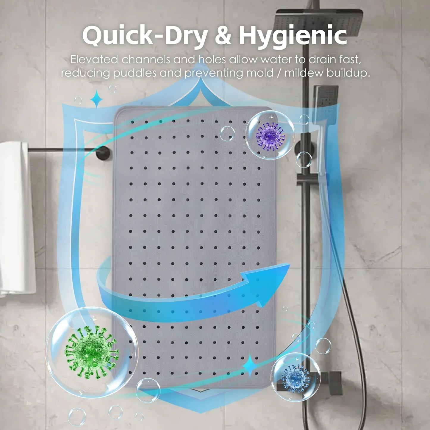 2Pack 70×40 cm Anti‑Slip Grip Shower Mat Quick‑Dry Bath Mat with 100+ Suction Cups - Mekamart Australia