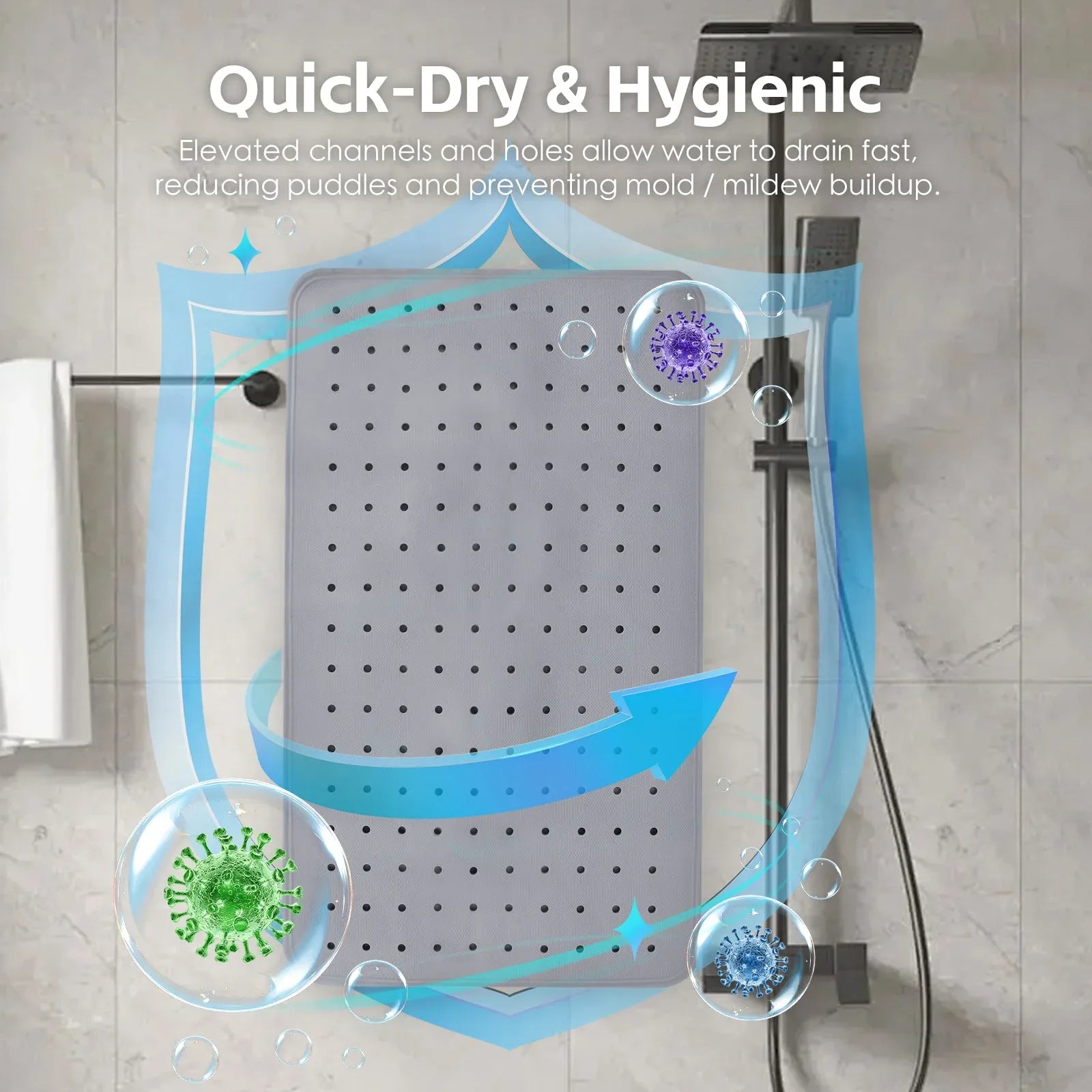 2Pack 70×40 cm Anti‑Slip Grip Shower Mat Quick‑Dry Bath Mat with 100+ Suction Cups - Mekamart Australia