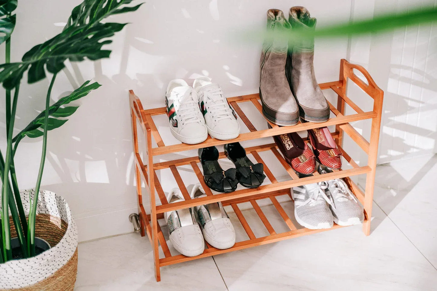 Bamboo 3 Tiers Layers Storage Shoe Rack & Organiser - Mekamart Australia