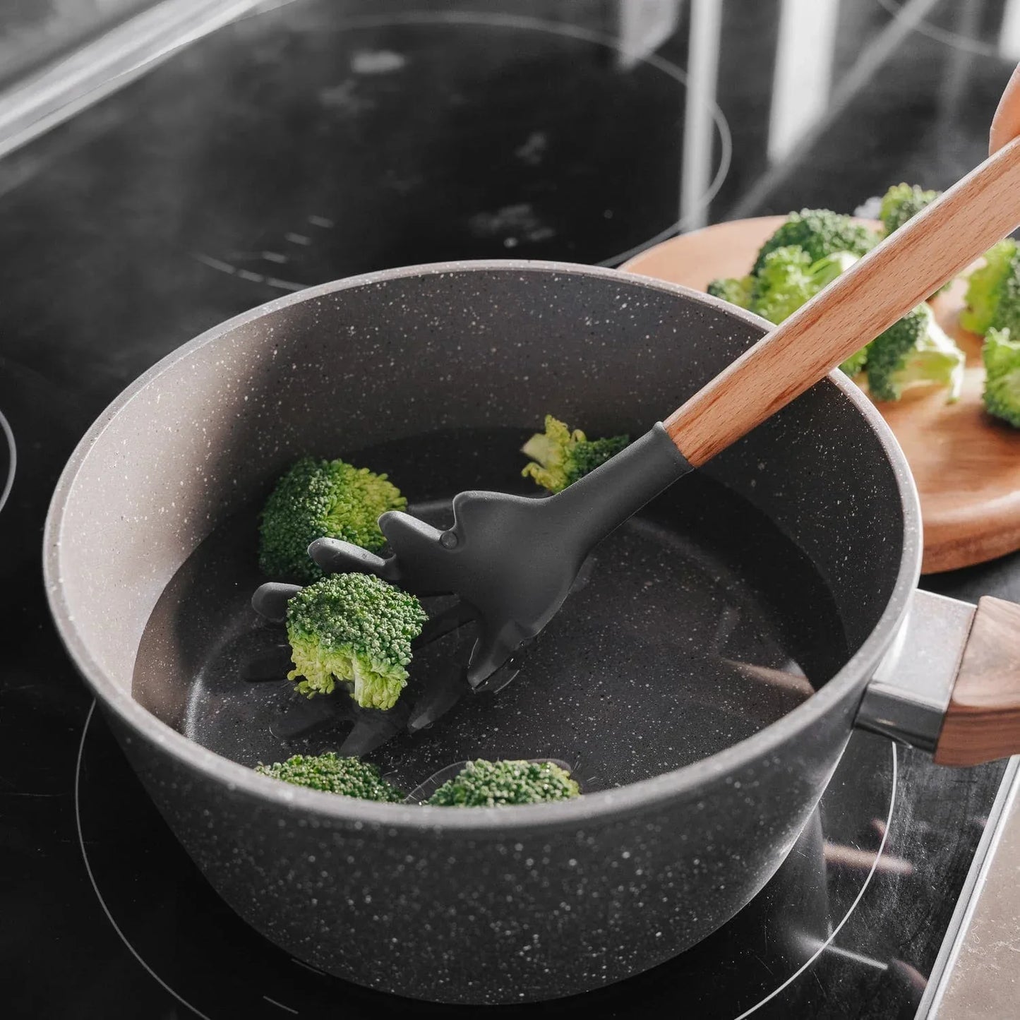 Beechwood & silicone pasta spoon charcoal - Mekamart Australia