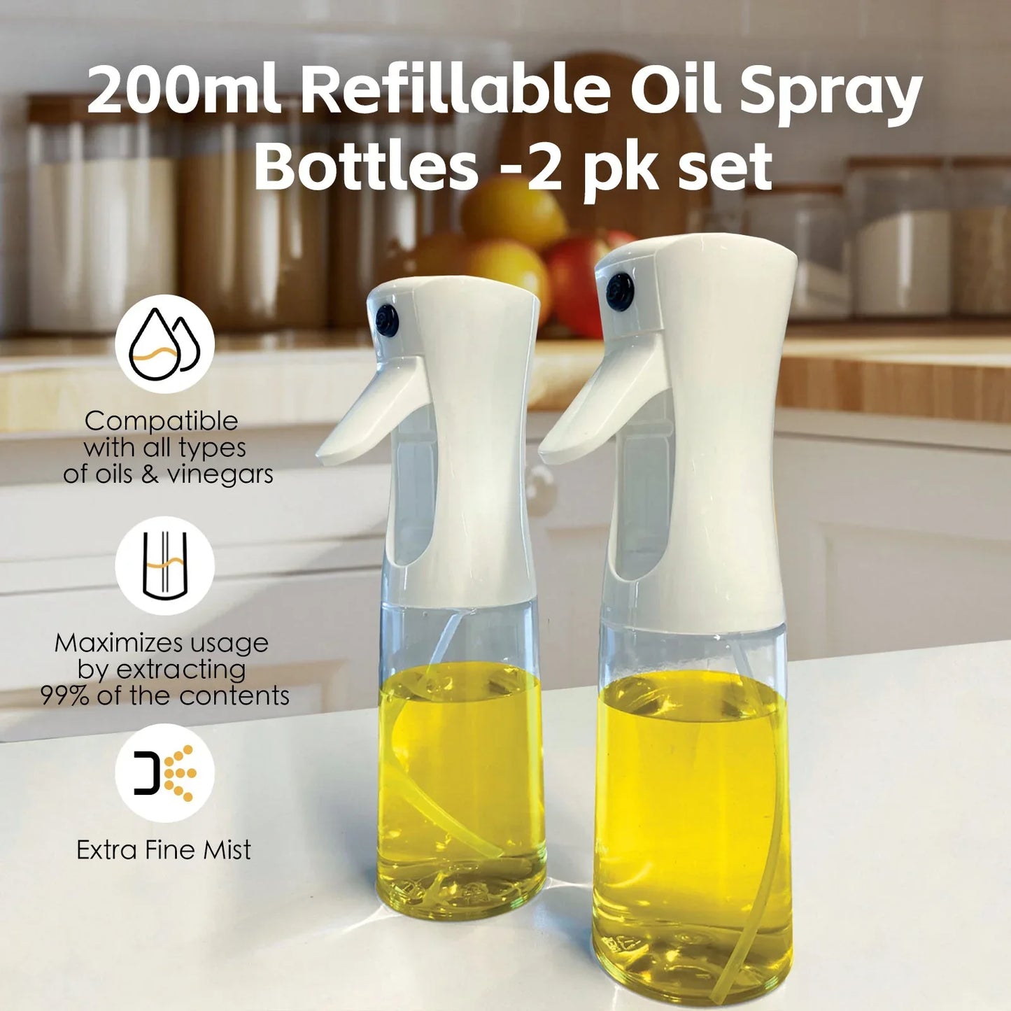 2 pk 200ml Refillable Oil Spray Bottles - Mekamart Australia