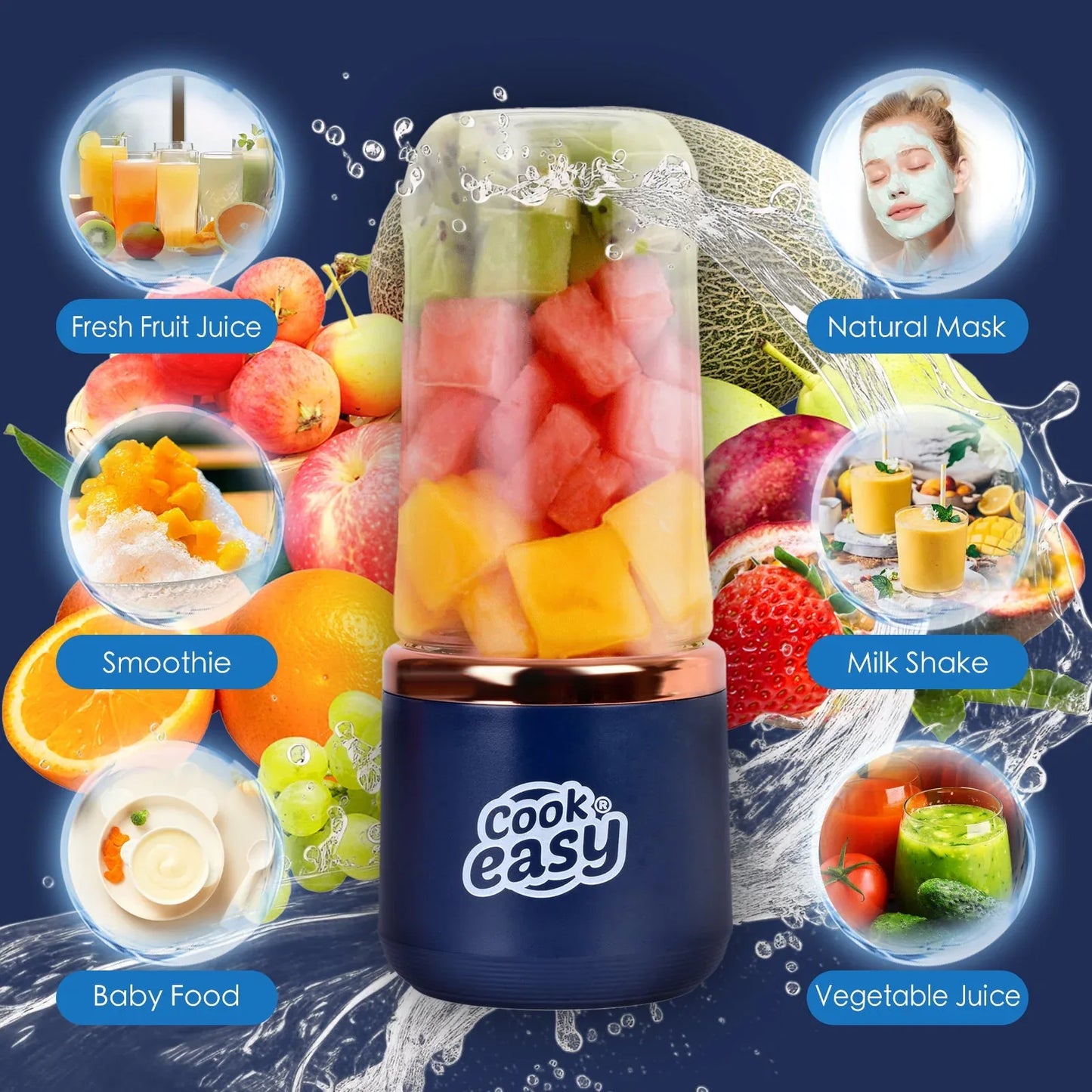 400ml USB-C Rechargeable Portable Juicer with Travel Lid – Personal Blender for Smoothies & Shakes - Mekamart Australia