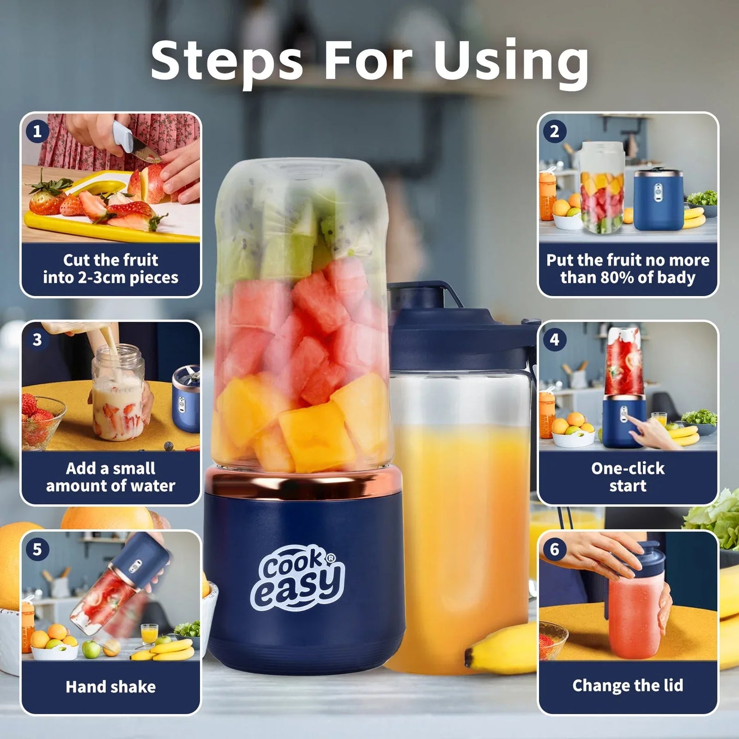 400ml USB-C Rechargeable Portable Juicer with Travel Lid – Personal Blender for Smoothies & Shakes - Mekamart Australia