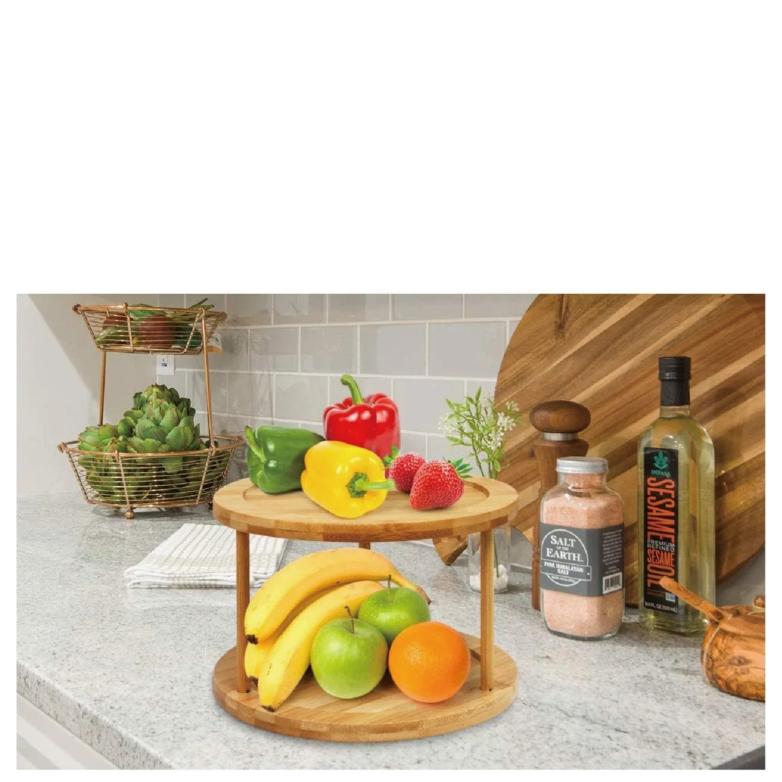 Bamboo Lazy Susan Turntable 2 Tiers - Mekamart Australia