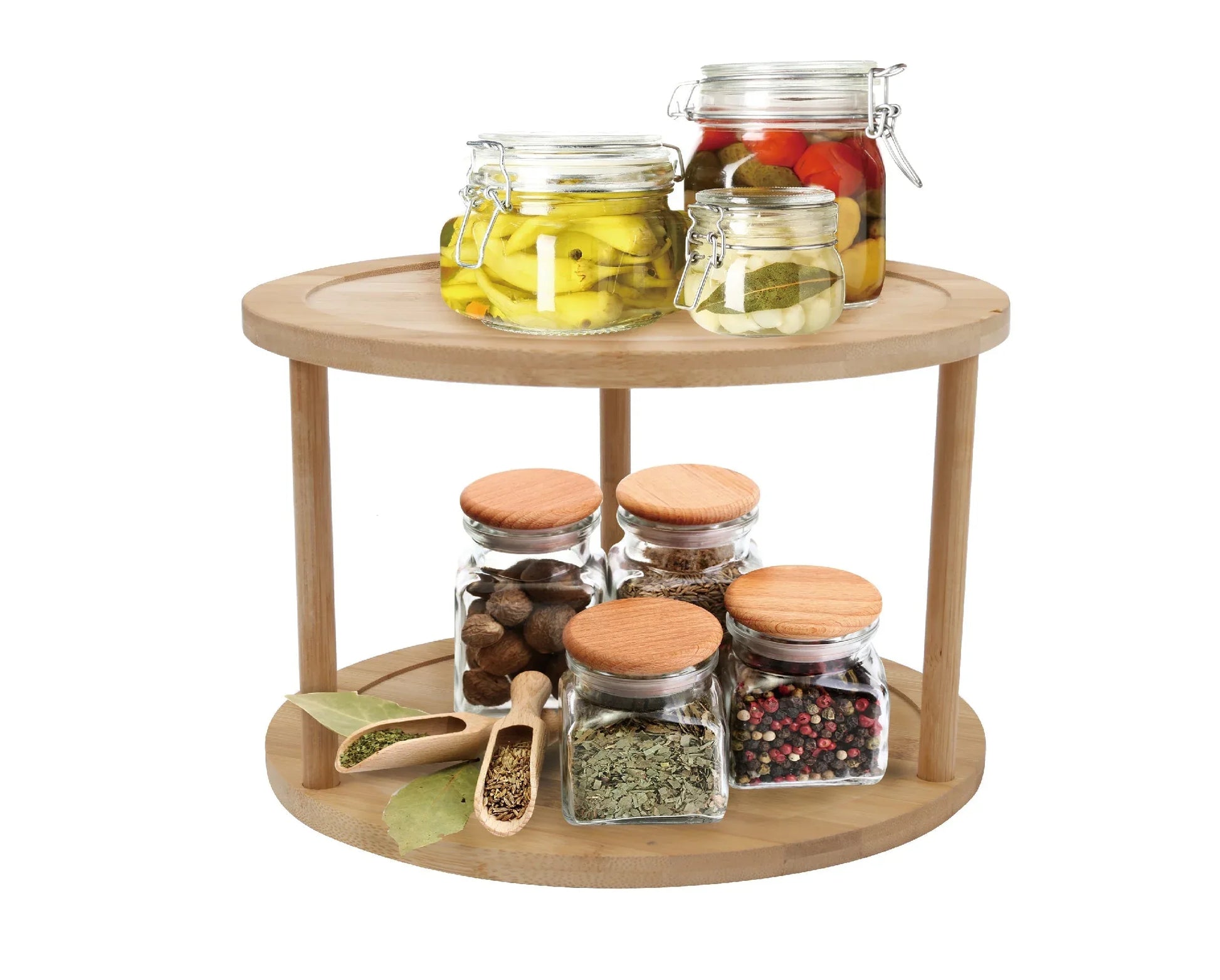 Bamboo Lazy Susan Turntable 2 Tiers - Mekamart Australia