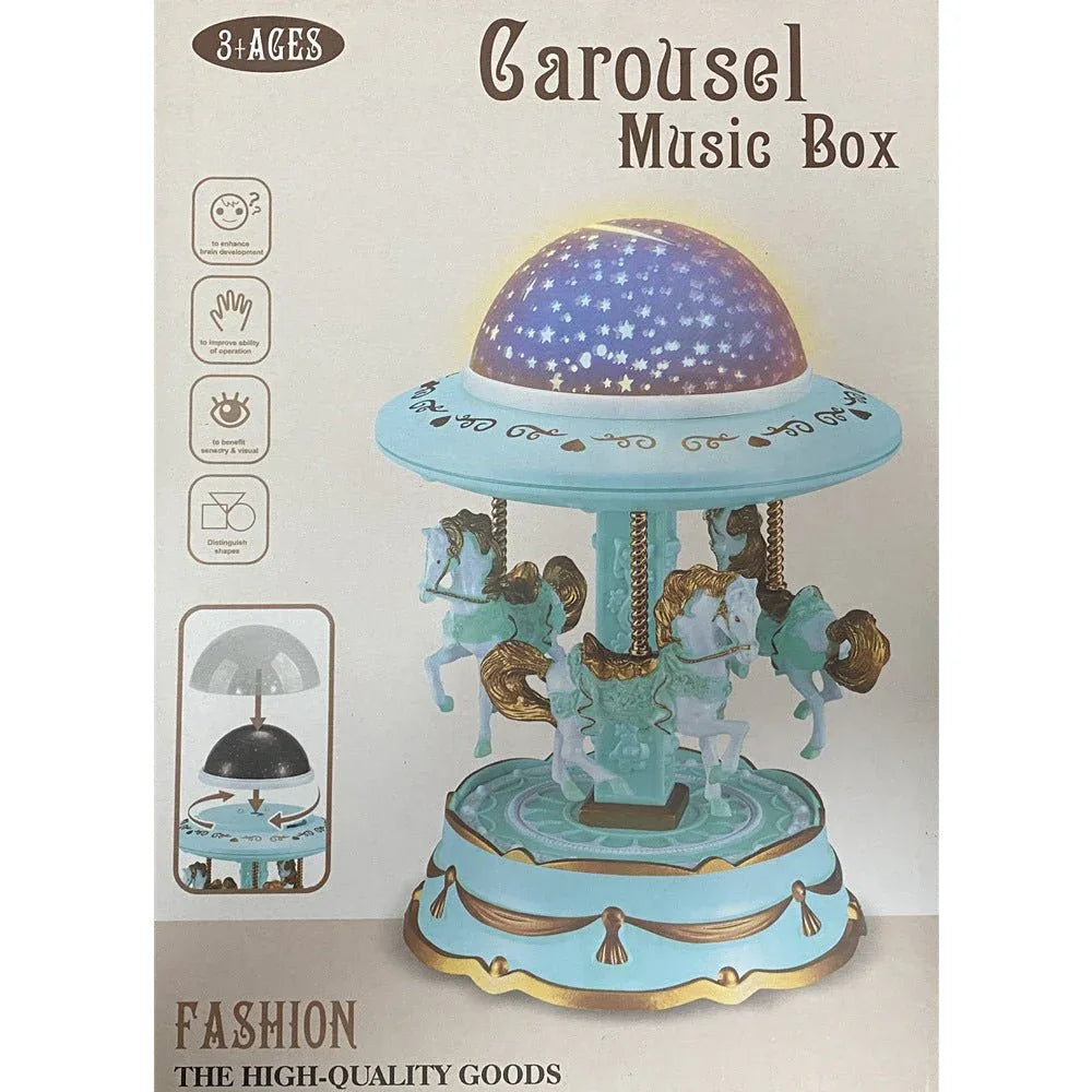 Blue Music Box Musical Carousel Horse LED Carousel Toy Child Birthday Xmas Gift - Mekamart Australia