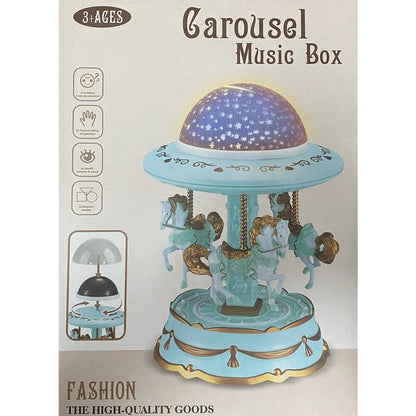 Blue Music Box Musical Carousel Horse LED Carousel Toy Child Birthday Xmas Gift - Mekamart Australia