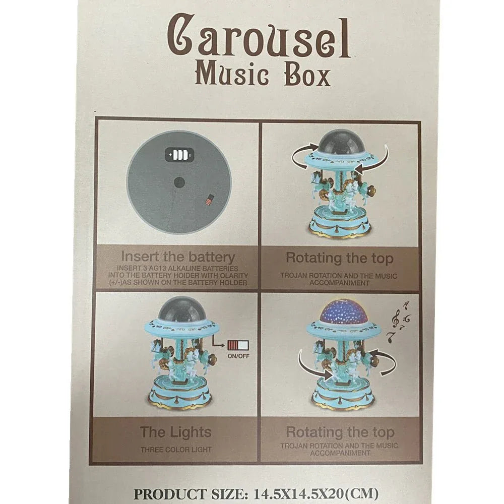 Blue Music Box Musical Carousel Horse LED Carousel Toy Child Birthday Xmas Gift - Mekamart Australia