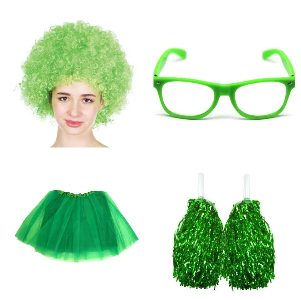 School house carnival colour celebrates kit Wig Glasses Tutus and Pom Poms - Green - Mekamart Australia
