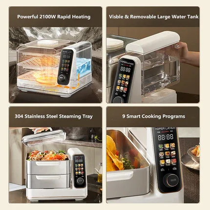 Hoper Layer Electric Food Steamer 16L Large Capacity 10 Second Start 24H Timer Independent Water Tank - Mekamart Australia