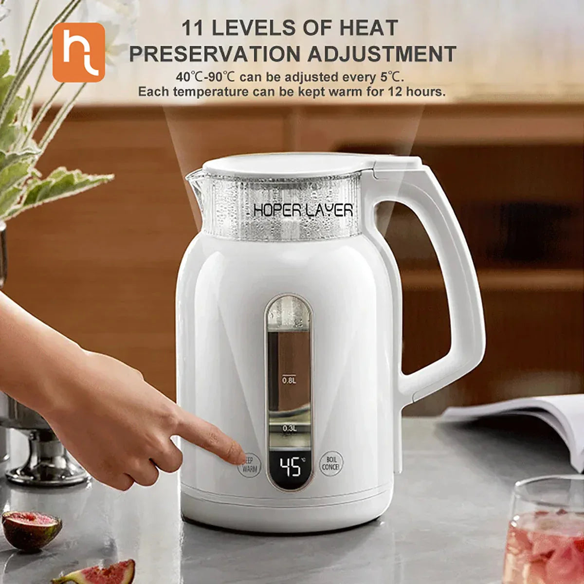 Hoper Layer Insulation Electric Kettle 1.5L 1500W Water Boiler K15-G1 - Mekamart Australia