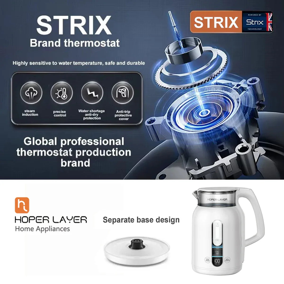 Hoper Layer Insulation Electric Kettle 1.5L 1500W Water Boiler K15-G1 - Mekamart Australia