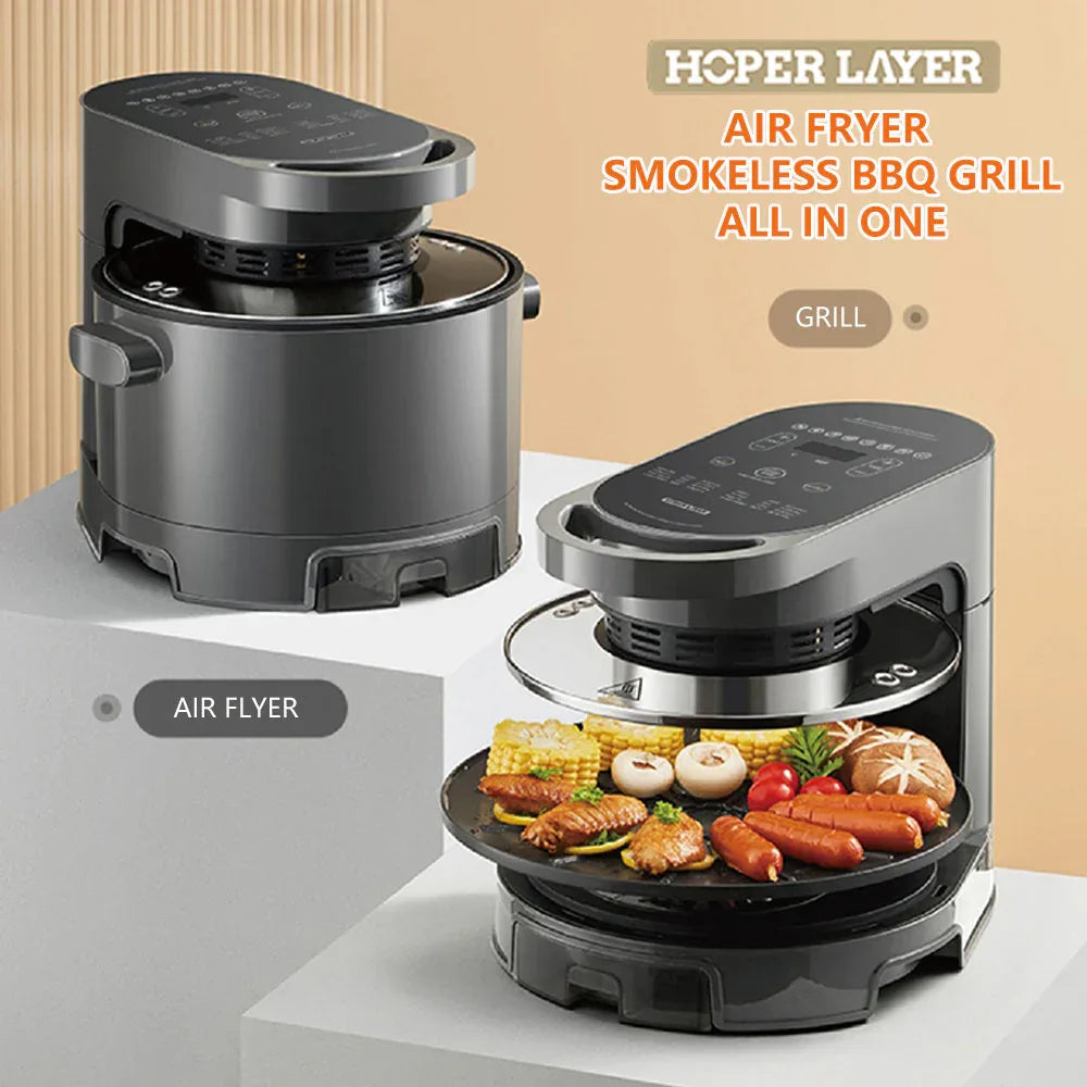 Hoper Layer Multi-functional 2 in 1 air fryer & smokeless BBQ grill KZ-50 - Mekamart Australia