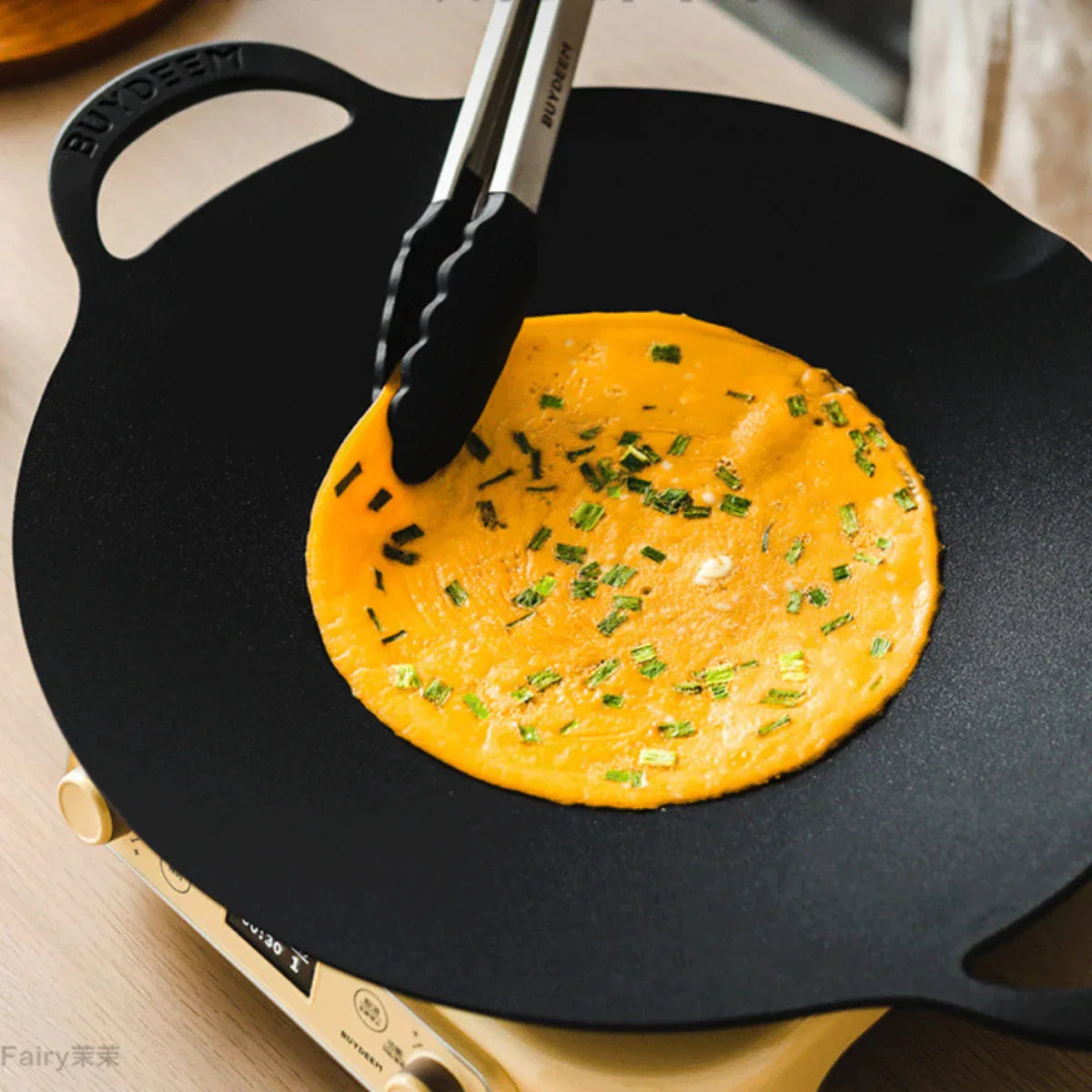 BUYDEEM Grill Pan Nonstick 36cm Round BBQ Griddle Indoor or Outdoor Cooking - Mekamart Australia