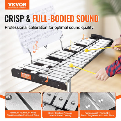 30 Note Glockenspiel Xylophone Bell Kit, Professional Percussion Instrument Set with Mallets, Drum Sticks, Music Stand, 8" Practice Pad, Adjustable Stand and Carrying Bag for Students & Adults