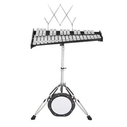 32 Note Glockenspiel Xylophone Bell Kit, Professional Percussion Instrument Set with Mallets, Drum Sticks, Music Stand, 8" Practice Pad, Adjustable Stand and Carrying Bag for Students & Adults