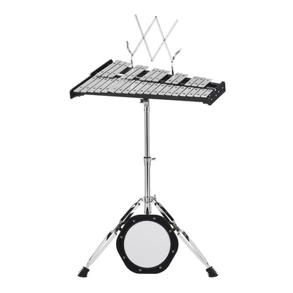 32 Note Glockenspiel Xylophone Bell Kit, Professional Percussion Instrument Set with Mallets, Drum Sticks, Music Stand, 8" Practice Pad, Adjustable Stand and Carrying Bag for Students & Adults