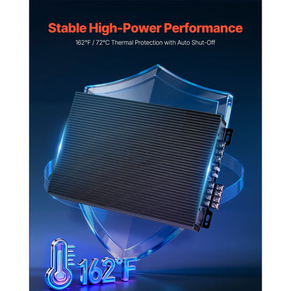 Car Audio Amplifier, 4-Channel Bridgeable Car Amplifier, Multichannel Class AB Stereo Amp, Max. 4 x 200W at 4 Ohms / 4 x 400W at 2 Ohms, High Output, for SUVs, Pickups, and Off-Road Vehicles
