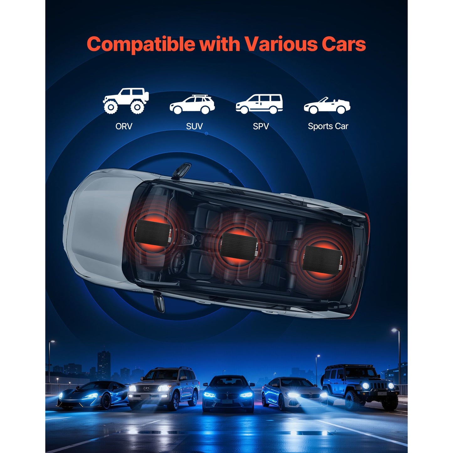 Car Audio Amplifier, 4-Channel Bridgeable Car Amplifier, Multichannel Class AB Stereo Amp, Max. 4 x 200W at 4 Ohms / 4 x 400W at 2 Ohms, High Output, for SUVs, Pickups, and Off-Road Vehicles