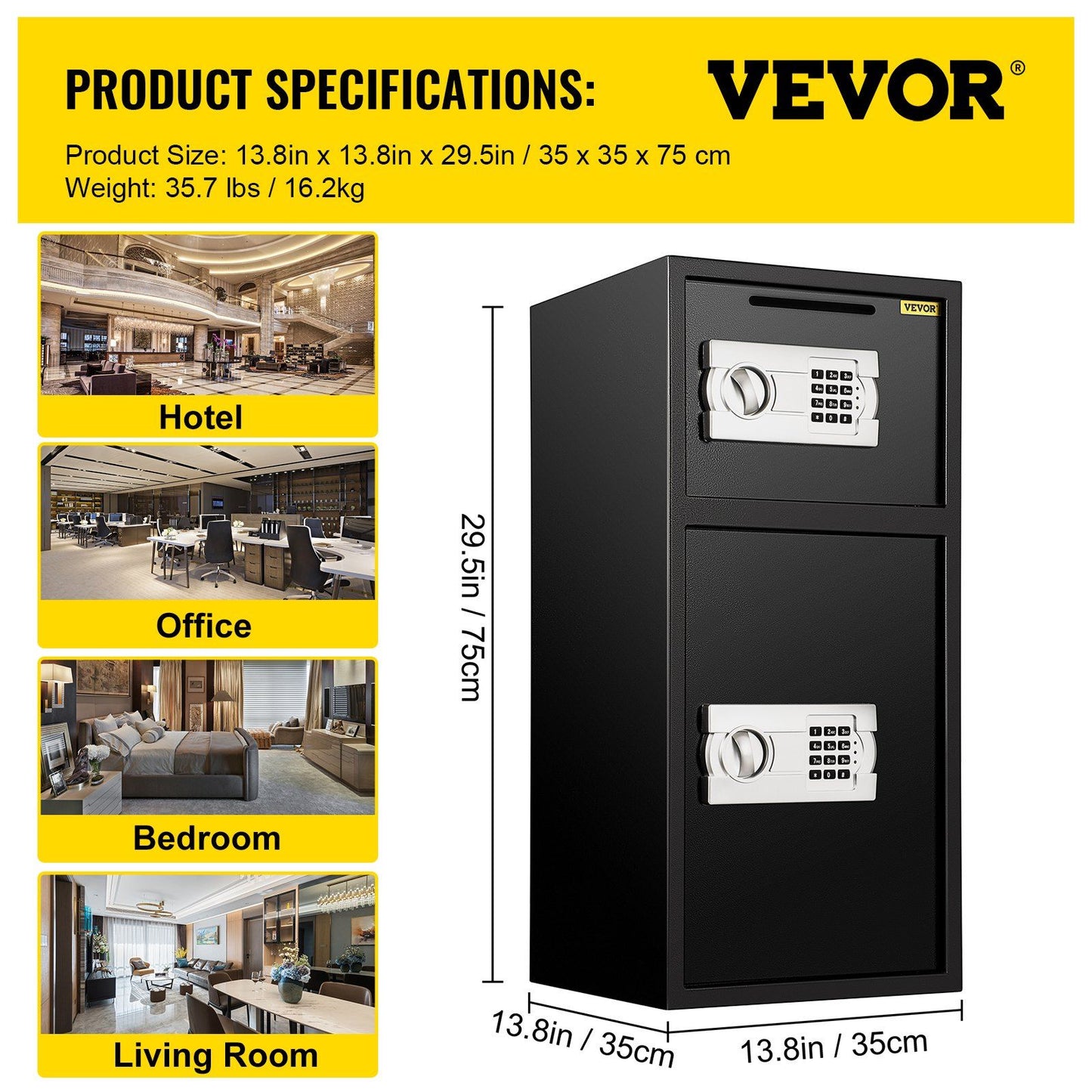 Large Double Door Security Safe Box 2.6 Cubic Feet Steel Safe Box Strong Box with Digital Lock for Money Gun Jewelry Black