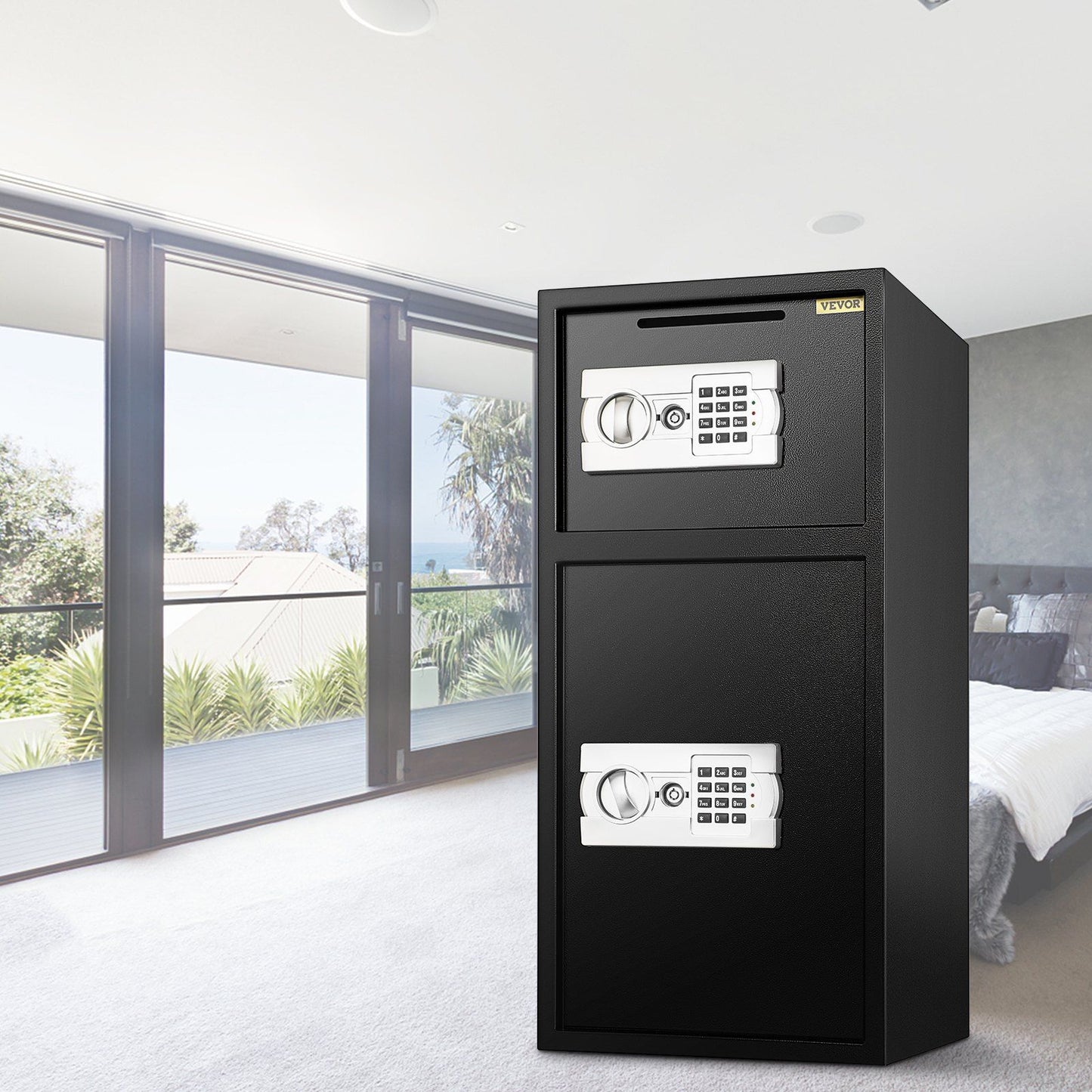 Large Double Door Security Safe Box 2.6 Cubic Feet Steel Safe Box Strong Box with Digital Lock for Money Gun Jewelry Black