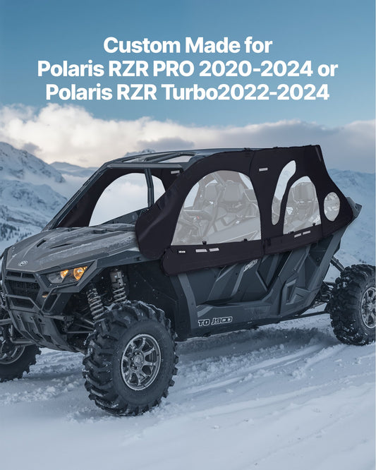 Cab Enclosure Upper Doors, Compatible with Polaris RZR PRO 2020-2024/Polaris RZR Turbo2022-2024, Soft Upper Doors, Upgraded Zipper UTV Soft Side Window Kit, Fit with Side Mirrors and Windshields