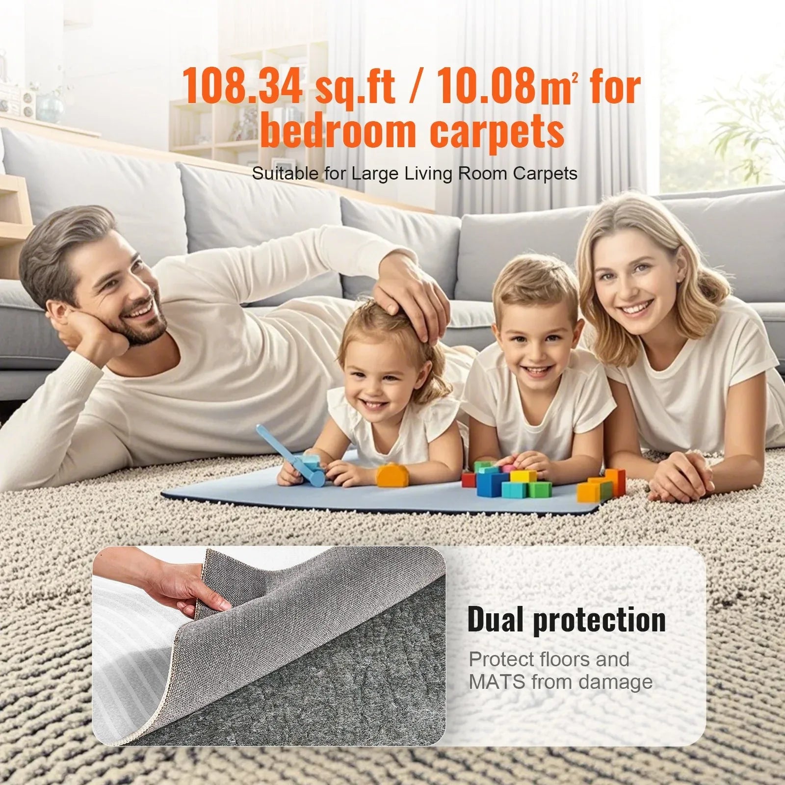 VEVOR Rug Pad Gripper 9' x 12' Protective Carpet Pad 0.47" Thick for All Floors - Mekamart Australia