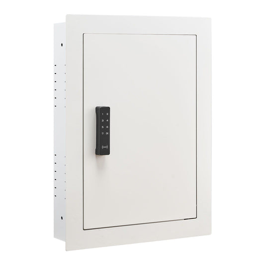 0.83 sq.ft Wall Safe, 3-Tier Hidden Wall Safe with Password, Key & Turning Knob, Q235 Cold-Rolled Steel In-Wall Box with Adjustable Shelves & Mounting Holes for Money, Jewelry, Passport, White