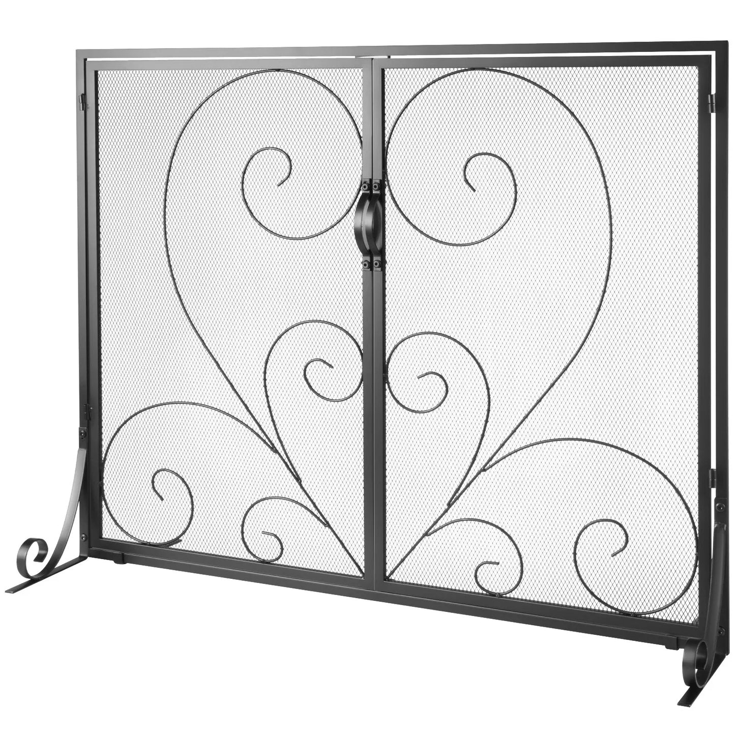 VEVOR 990x802MM Fireplace Screen 2-Panel Iron Mesh Spark Guard Vintage Black - Mekamart Australia