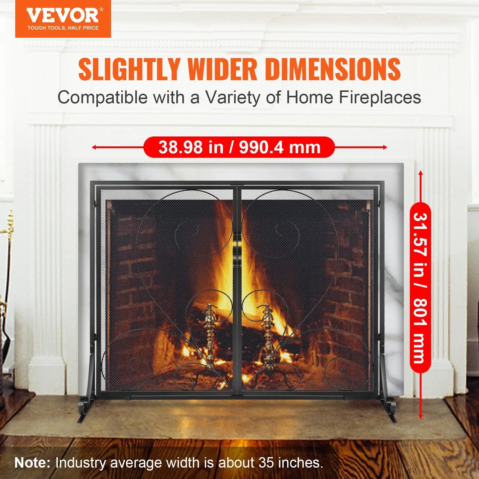 VEVOR 990x802MM Fireplace Screen 2-Panel Iron Mesh Spark Guard Vintage Black - Mekamart Australia