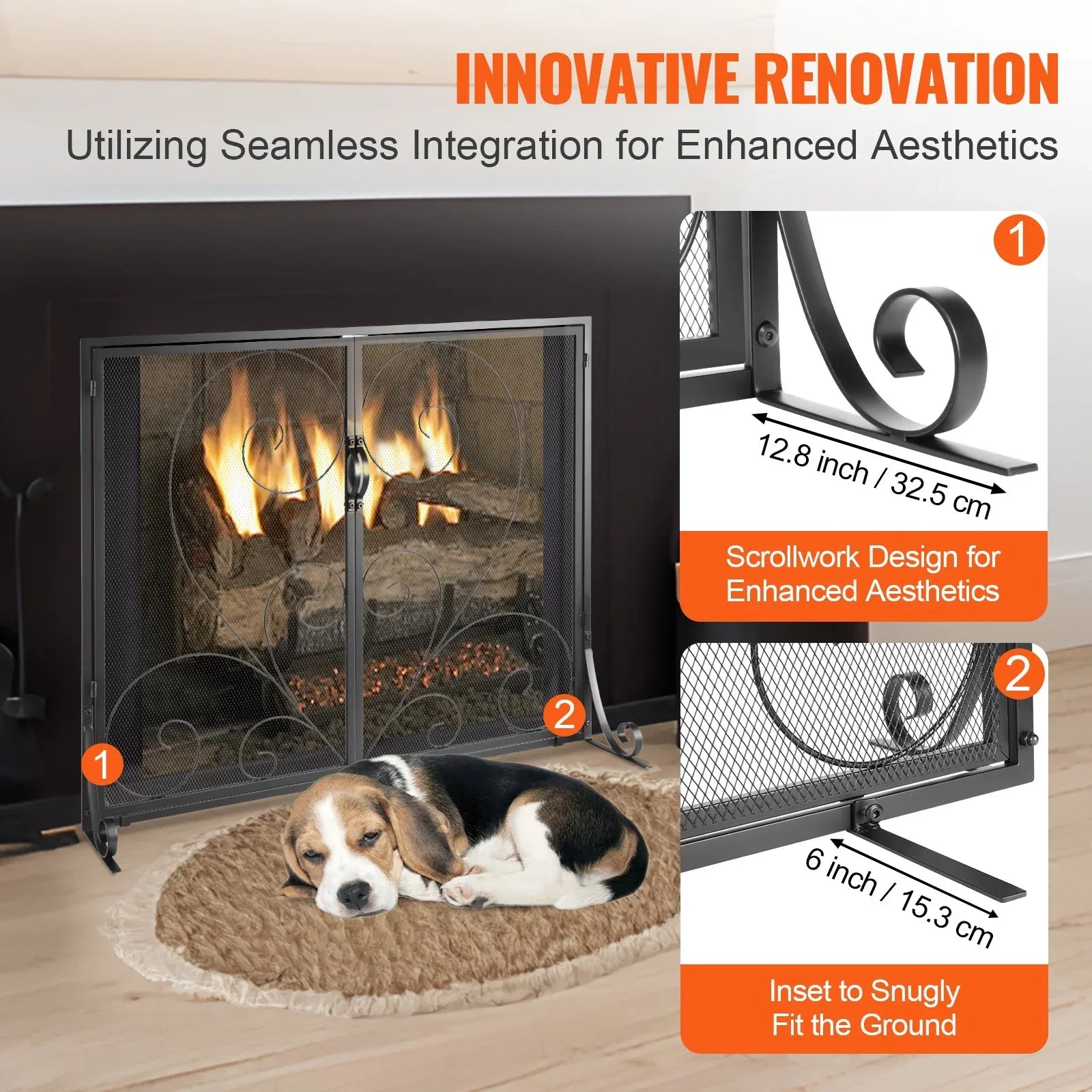 VEVOR 990x802MM Fireplace Screen 2-Panel Iron Mesh Spark Guard Vintage Black - Mekamart Australia