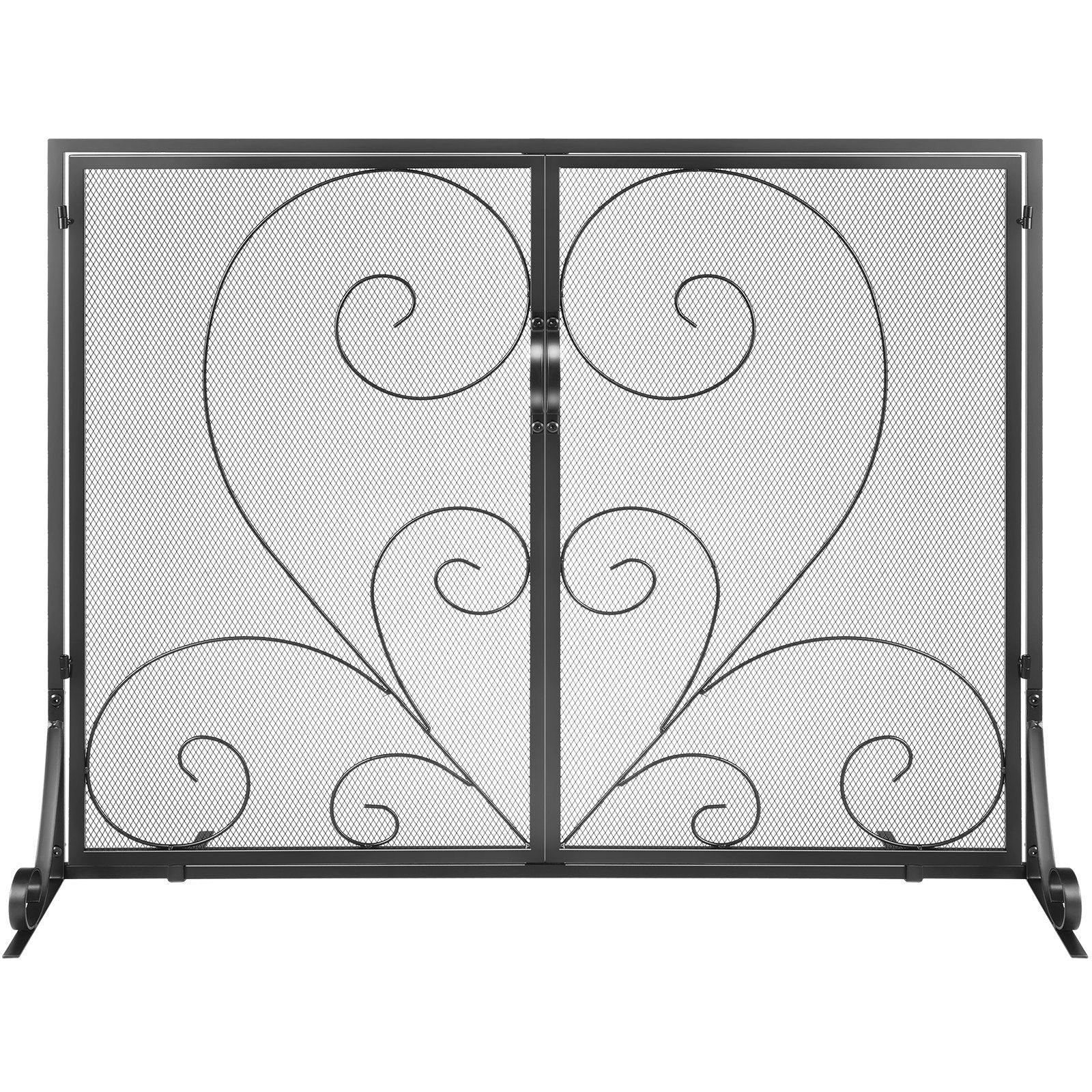 VEVOR 990x802MM Fireplace Screen 2-Panel Iron Mesh Spark Guard Vintage Black - Mekamart Australia