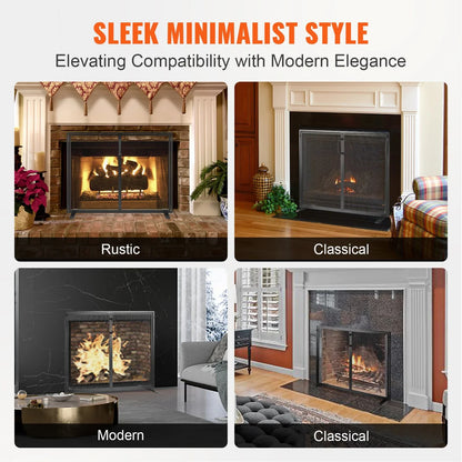 VEVOR Fireplace Screen 1 Panel with Door, Sturdy Iron Mesh Fireplace Screen, 990(L) x780(H)MM Spark Guard Cover, Simple Installation, Free Standing Fire Fence Grate for Living Room Home Decor Modern - Mekamart Australia