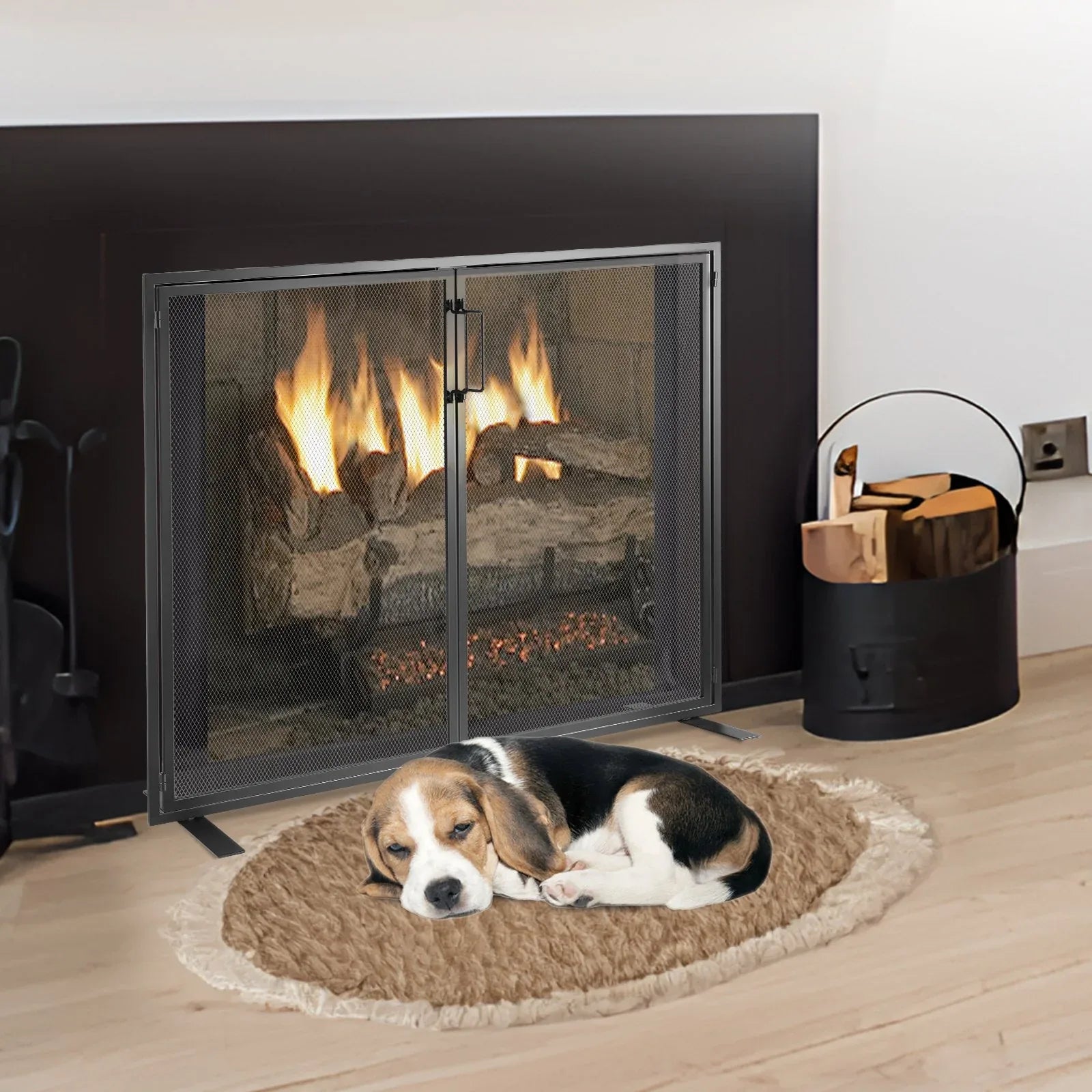 VEVOR Fireplace Screen 1 Panel with Door, Sturdy Iron Mesh Fireplace Screen, 990(L) x780(H)MM Spark Guard Cover, Simple Installation, Free Standing Fire Fence Grate for Living Room Home Decor Modern - Mekamart Australia