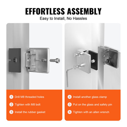 Glass Clamp, 4 PCS Square Glass Railing Bracket for 0.31 "-0.47 " Tempered Glass, 304 Stainless Steel Glass Mounting Clamp, Glass Shelf Bracket for Balcony, Garden, Pool, Stair, Silver