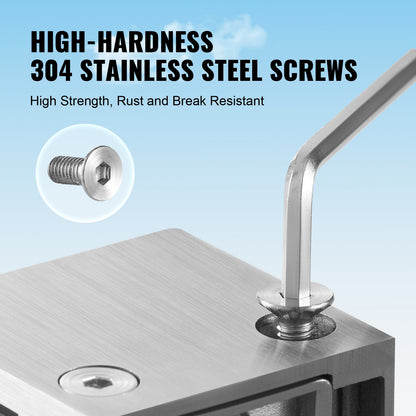 Glass Clamp, 4 PCS Square Glass Railing Bracket for 0.31 "-0.47 " Tempered Glass, 304 Stainless Steel Glass Mounting Clamp, Glass Shelf Bracket for Balcony, Garden, Pool, Stair, Silver