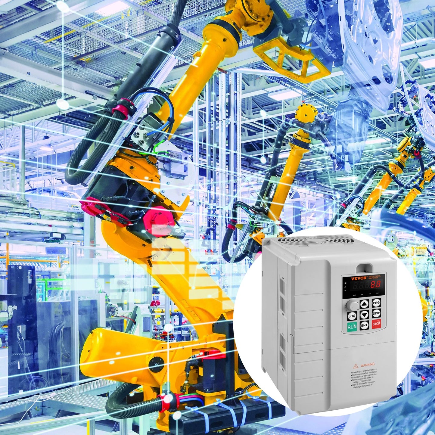 VFD 10HP, 7.5KW, 34A, 1 Phase 220V-240V Input to 3 Phase 220V-240V Output Variable Frequency Drive, 0-400Hz VFD for AC Motor Speed Control